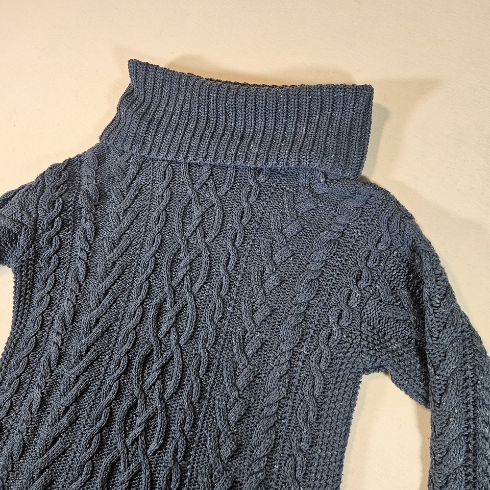 Lauren Ralph Lauren Sweater Turtleneck Cable Women's Medium Blue Cotton Blend